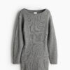 H & M - Ribgebreide jurk met boothals - Grijs Gemêleerd