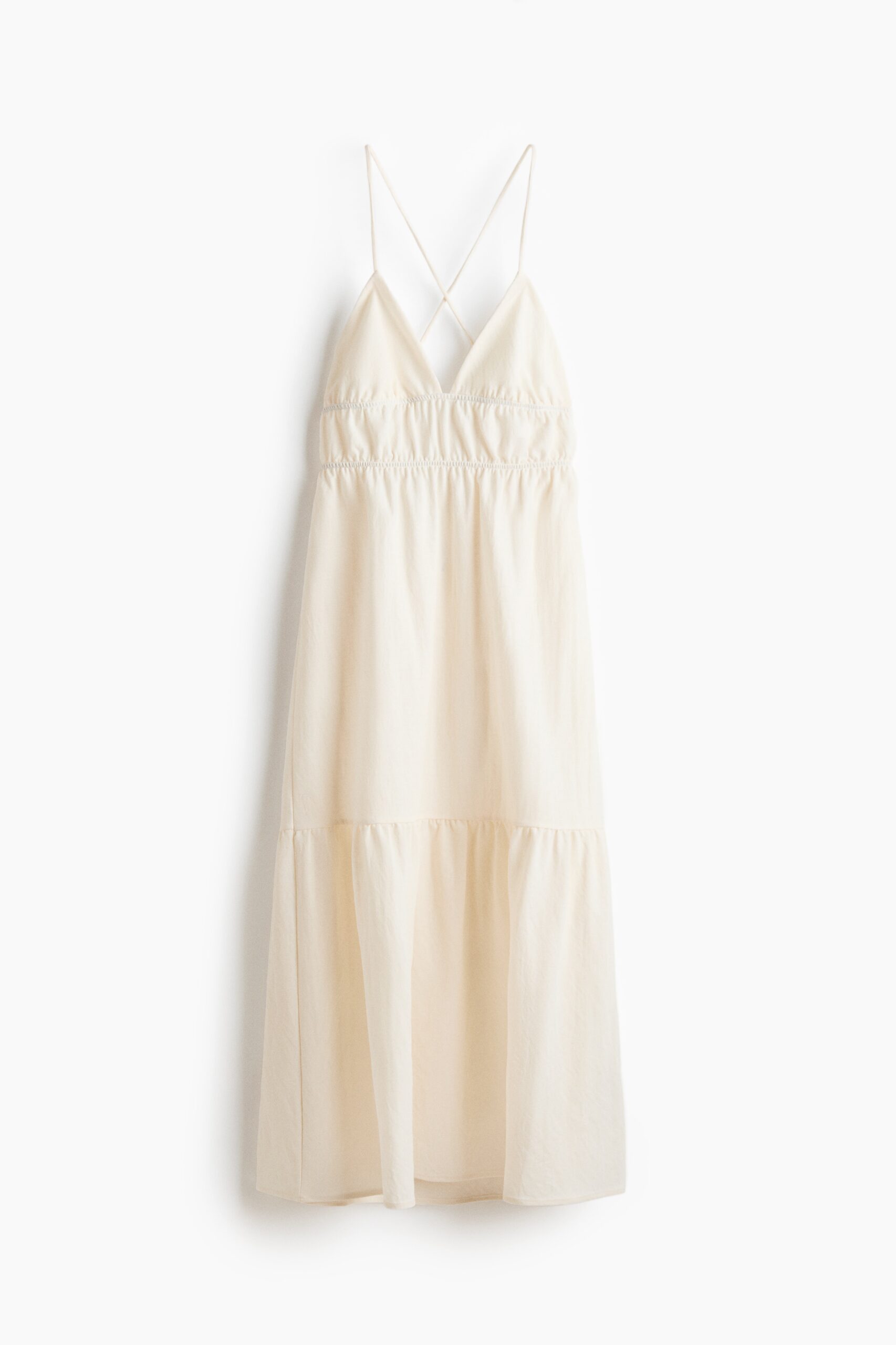 H & M - Jurk met volantrok en strikbandjes - Roomwit