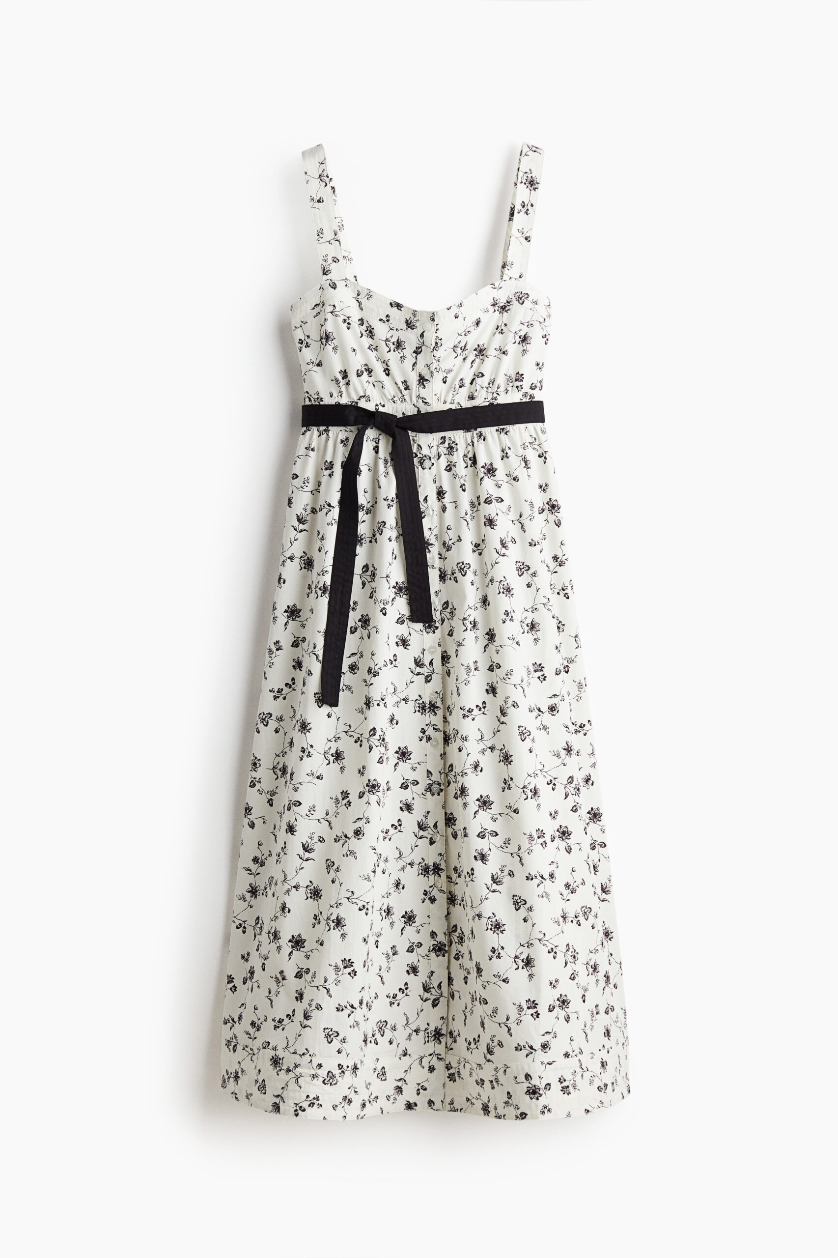 H & M - Jurk met strikceintuur - Wit/Zwarte Bloemen H & M - Jurk met strikceintuur - Wit/Zwarte Bloemen