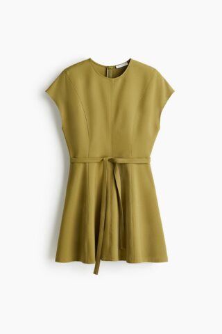 H & M - Jurk met strikceintuur - Olijfgroen