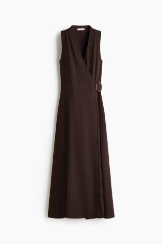 H & M - Overslagjurk van linnenmix - Donkerbruin