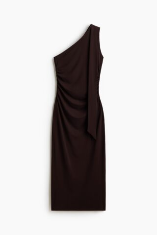 H & M - Gedrapeerde one-shoulderjurk - Donkerbruin