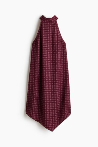 H & M - Jurk met strikbanden en handkerchief-belijning - Donkerpaars/Bloemen