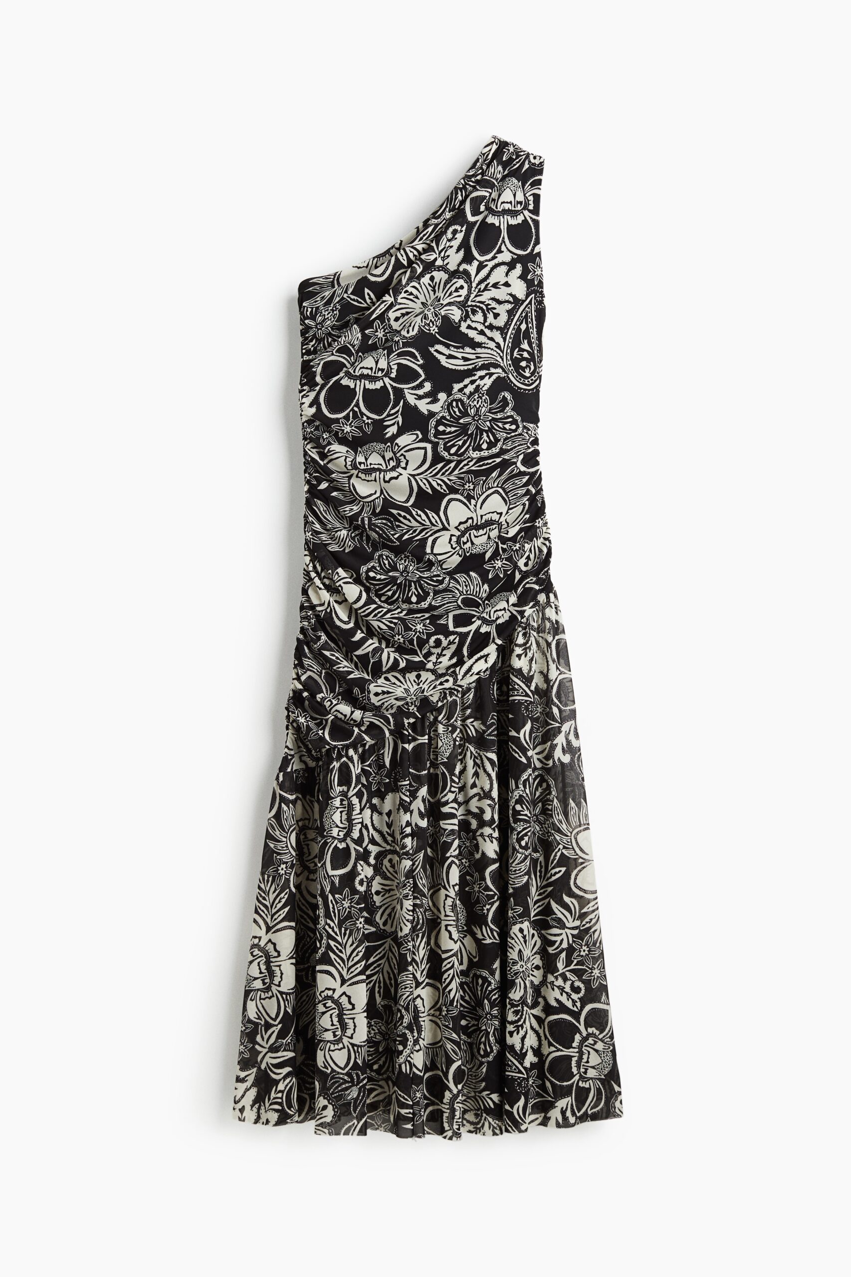 H & M - Gedrapeerde one-shoulderjurk - Zwart/Bloemen