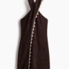 H & M - Halterjurk met decoraties - Donkerbruin