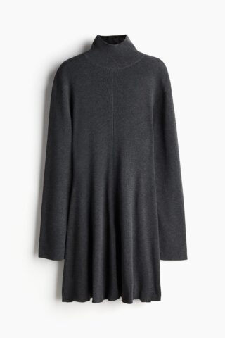 H & M - Fijngebreide jurk met turtleneck - Donkergrijs Gemêleerd