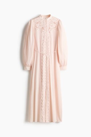 H & M - Katoenen jurk met kant - Lichtroze