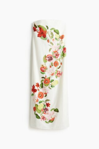 H & M - Jurk van linnenmix met print - Wit/Bloemen