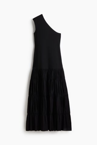 H & M - Lange one-shoulderjurk - Zwart