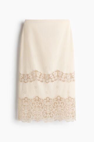 H & M - Katoenen rok met borduursel - Lichtbeige