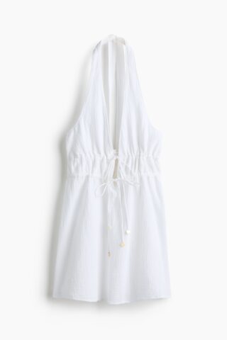 H & M - Katoenen strandjurk met halterbandjes - Wit