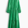 H & M - Oversized jurk met strikceintuur - Heldergroen