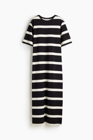 H & M - Lange T-shirtjurk - Zwart/Gestreept