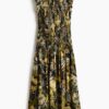 H & M - Midi-jurk met smokwerk - Zwart/Bloemen