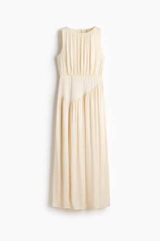 H & M - Ingerimpelde satijnen jurk - Lichtbeige