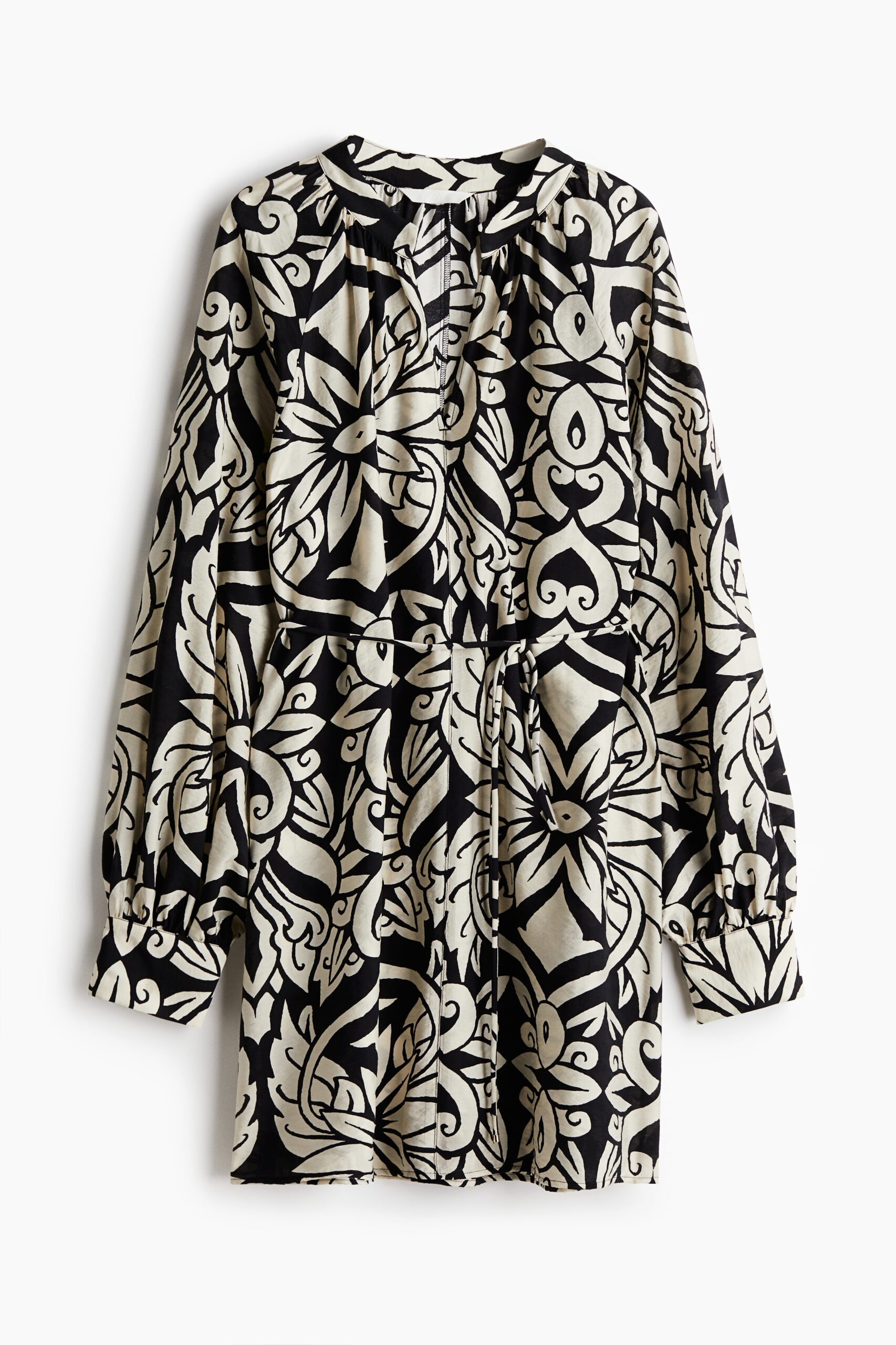 H & M - Tuniekjurk met strikceintuur - Zwart/Dessin