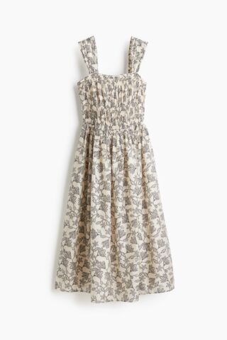 H & M - Jurk met smokwerk - Roomwit/Zwart Bloemen