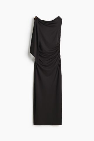 H & M - Gedrapeerde one-shoulderjurk - Zwart