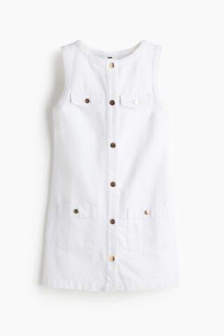 H & M - Mouwloze denim jurk - Wit
