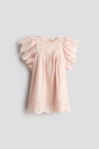 H & M - Jurk met broderie anglaise - Lichtroze
