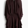 H & M - Jurk van chiffon met capedetail - Donkerbruin