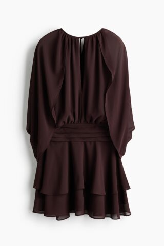 H & M - Jurk van chiffon met capedetail - Donkerbruin