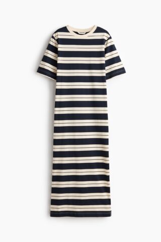 H & M - Lange T-shirtjurk - Marineblauw/Gestreept
