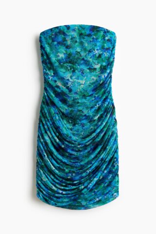 H & M - Gedrapeerde bandeaujurk - Turkoois/Bloemen