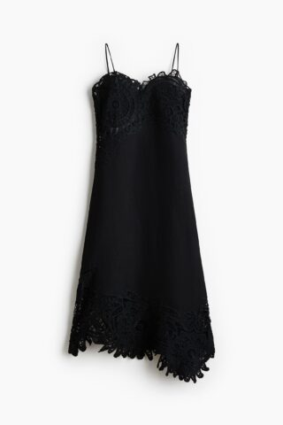 H & M - Jurk van linnenmix met kanten details - Zwart