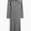 H & M - Fijngebreide off-the-shoulderjurk - Grijs Gemêleerd