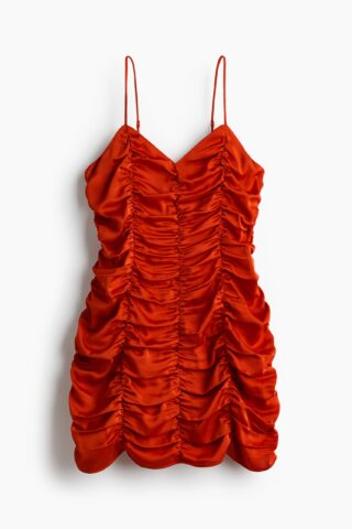 H & M - Ingerimpelde satijnen jurk - Helderoranje