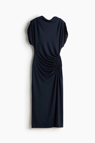 H & M - Gedrapeerde tricot jurk - Marineblauw