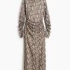 H & M - Gedrapeerde tricot jurk - Beige/Slangenleerdessin