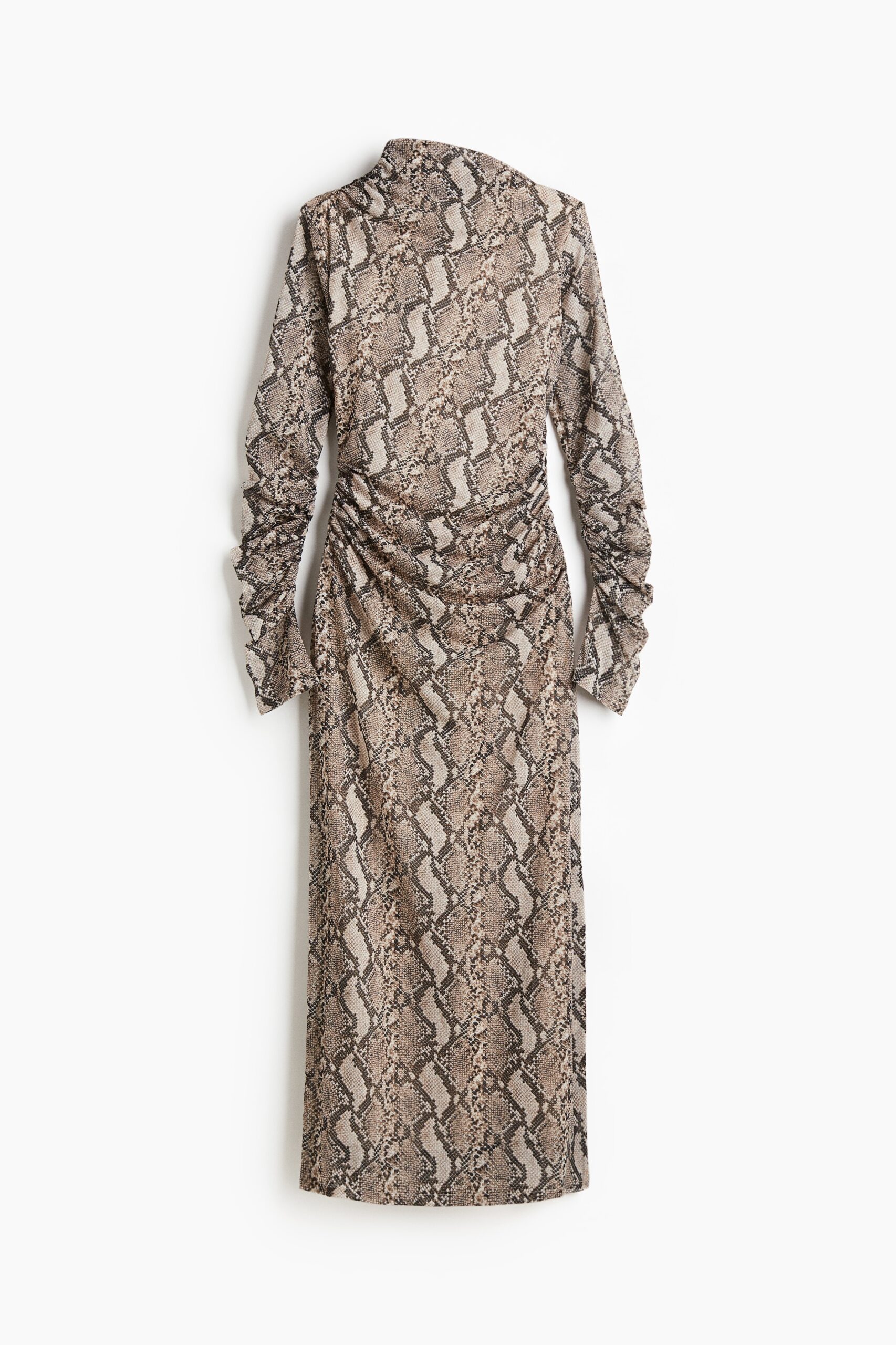 H & M - Gedrapeerde tricot jurk - Beige/Slangenleerdessin