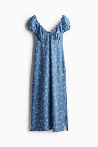 H & M - Maxi-jurk met strikbandjes - Blauw/Bloemen