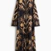 H & M - Kaftanjurk met bloemenprint en strikbandjes - Zwart/Bloemen