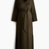 H & M - MAMA Tricot jurk met strikceintuur - Donker Kakigroen