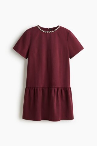 H & M - Jurk met stras - Bordeauxrood