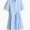 H & M - Overhemdjurk met strikceintuur - Lichtblauw/Gestreept