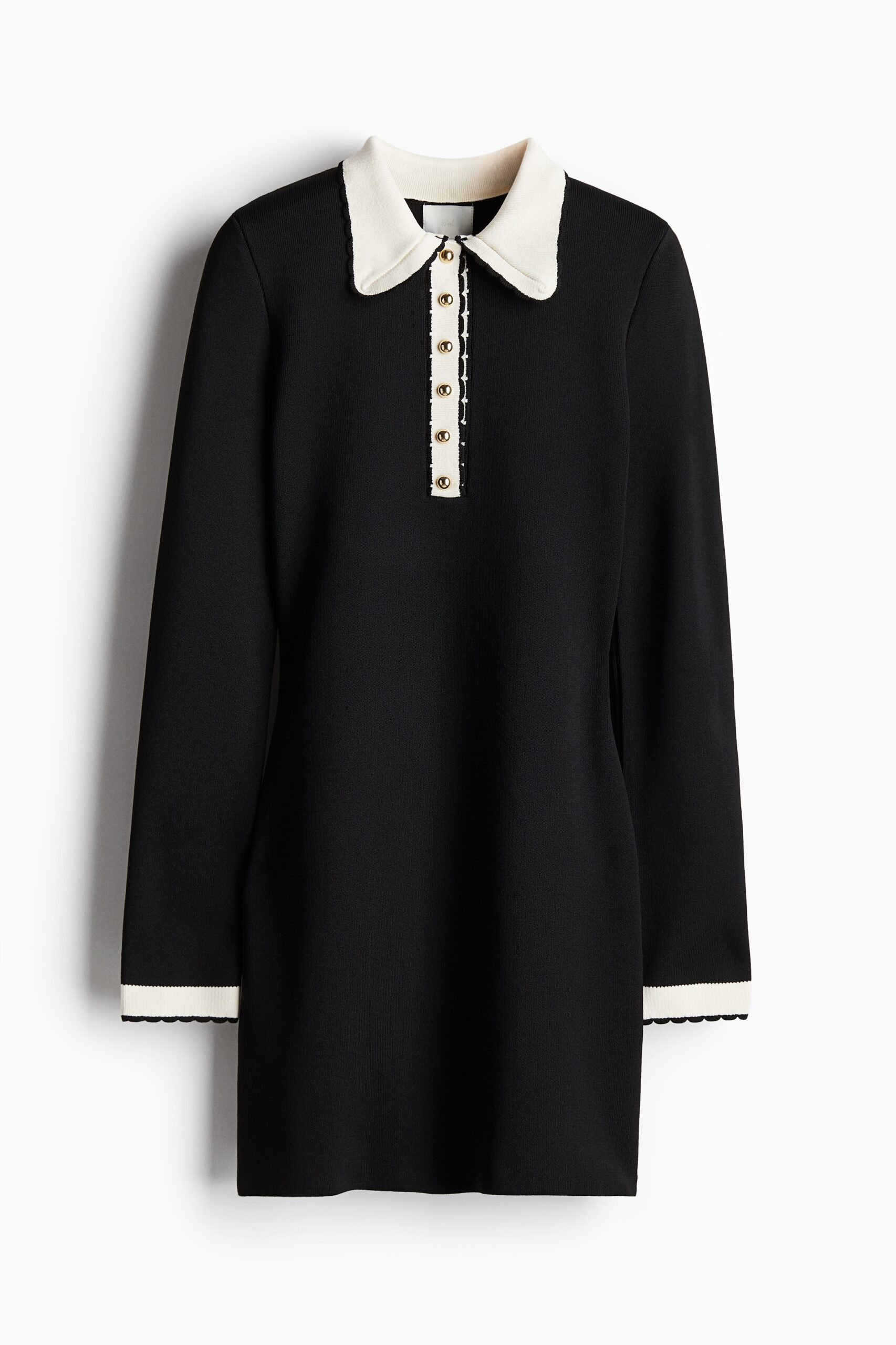H & M - Gebreide jurk met kraag - Zwart/Roomwit H & M - Gebreide jurk met kraag - Zwart/Roomwit