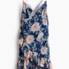H & M - Volantjurk van chiffon - Donkerblauw/Bloemen