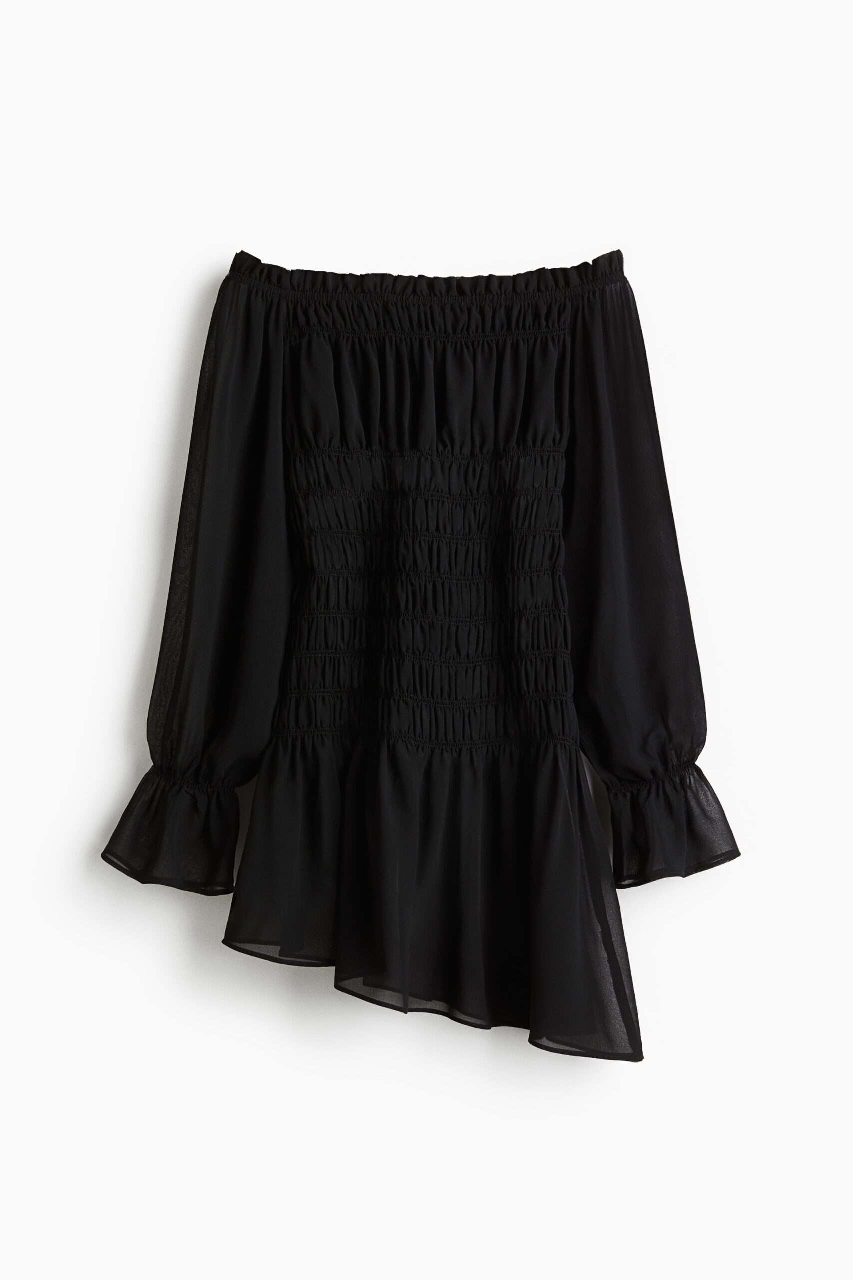H & M - Gesmokte off-the-shoulderjurk - Zwart