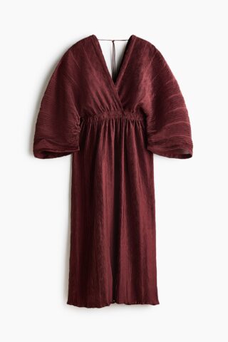H & M - Crinklejurk met V-hals - Donkerbruin