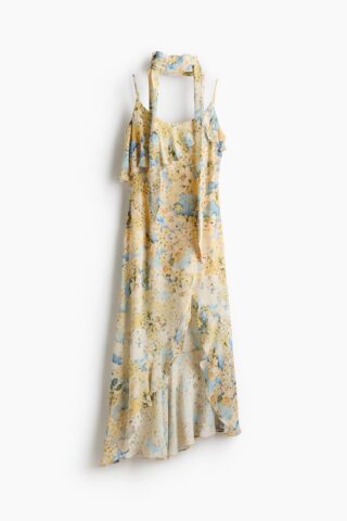 H & M - Chiffon volantjurk met sjaal - Lichtgeel/Bloemen