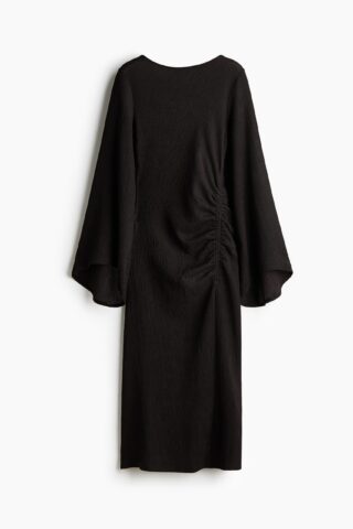 H & M - Tricot jurk met trompetmouwen - Donkerbruin