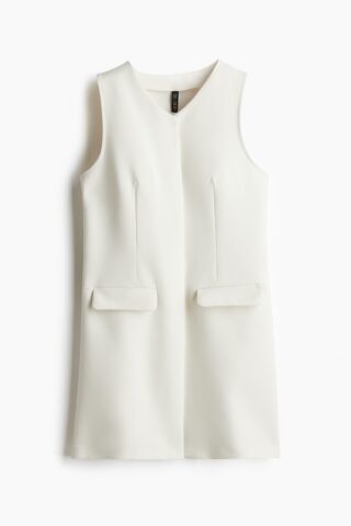 H & M - Mouwloze jurk met fake zakken - Roomwit