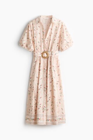 H & M - Katoenen overhemdjurk met ceintuur - Bleekroze/Bloemen