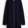 H & M - Gebreide doorknoopjurk - Marineblauw