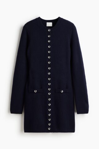 H & M - Gebreide doorknoopjurk - Marineblauw