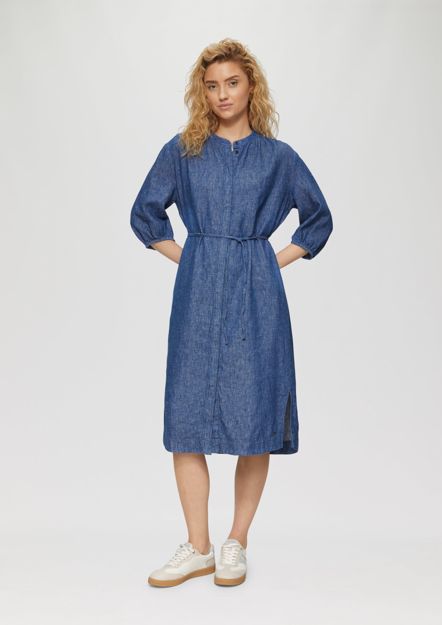 Midi-jurk in een relaxed fit met steekzakken en gerimpelde details